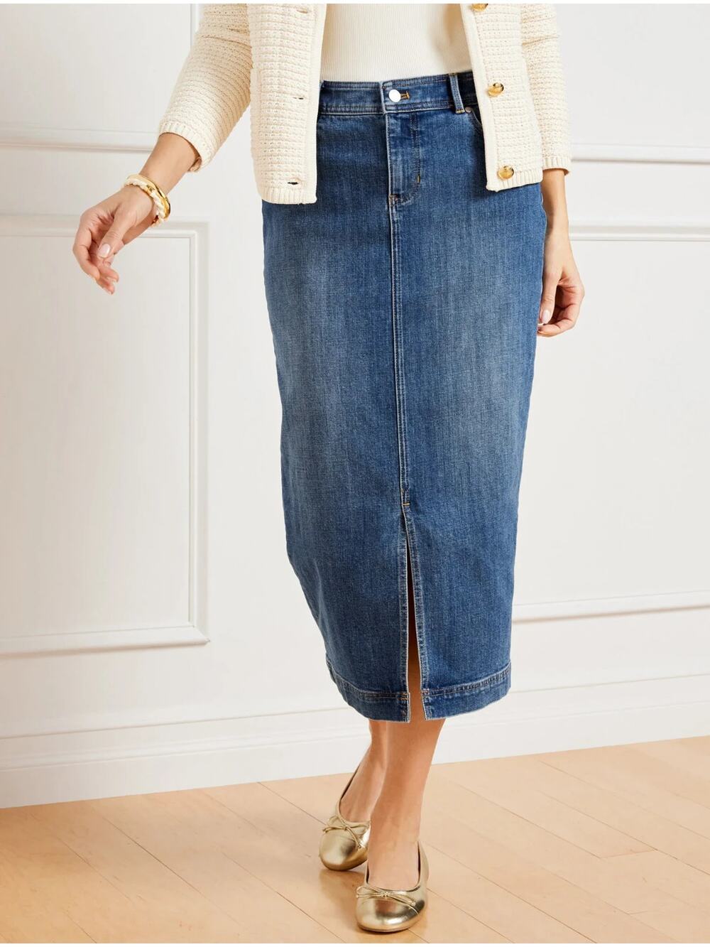 Vintage Talbots Denim Pencil Skirt Size 2P Dark Wash Midi Below Knee Classic